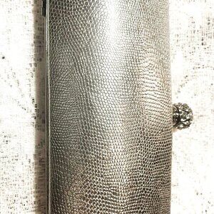 Vintage Silver Metallic Evening Clutch with Chain | 9×21 cm